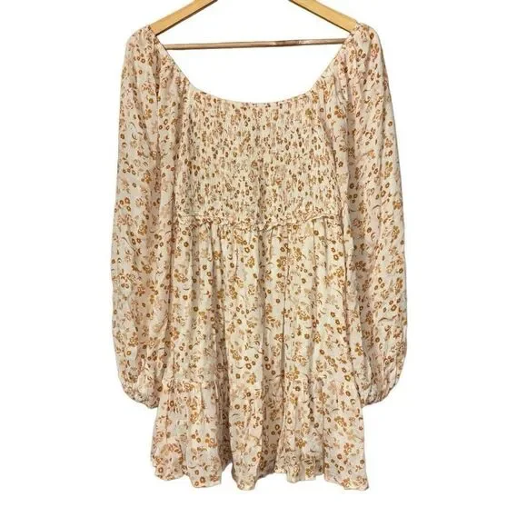 Altard state boho floral smocked puff sleeve mini dress - Picture 3 of 13